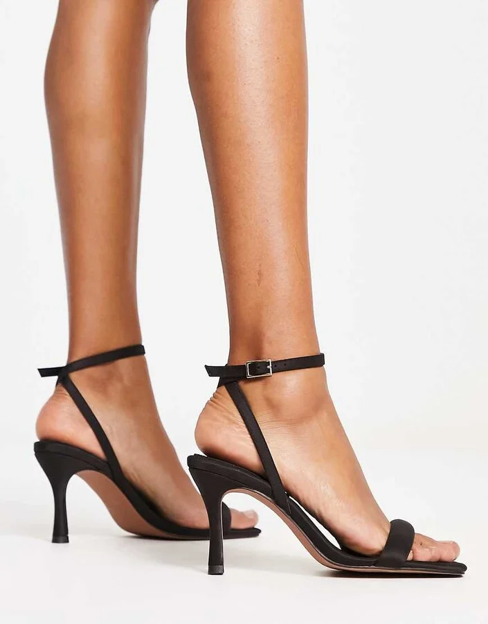 ASOS DESIGN Halsey barely there heeled sandals in black - Image 4