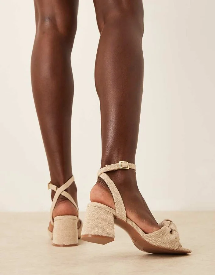 ASOS DESIGN Hansel knotted mid heeled sandals in natural fabrication - Image 2