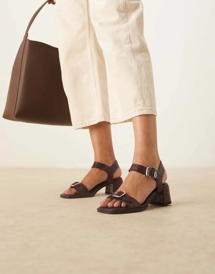 ASOS DESIGN Harland premium leather buckle detail mid heeled shoes in burgundy - Image 3