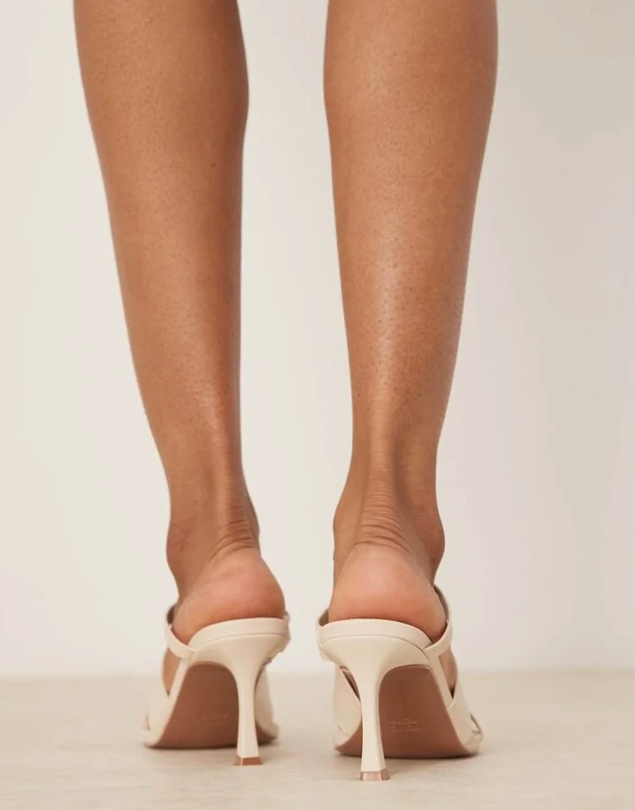 ASOS DESIGN Harriet mid heeled mules in off white - Image 4