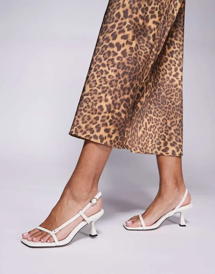 ASOS DESIGN Hattie minimal mid heeled sandals in off white
