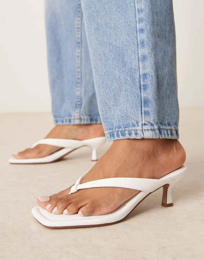 ASOS DESIGN Hawaii toe thong kitten heeled sandals in white