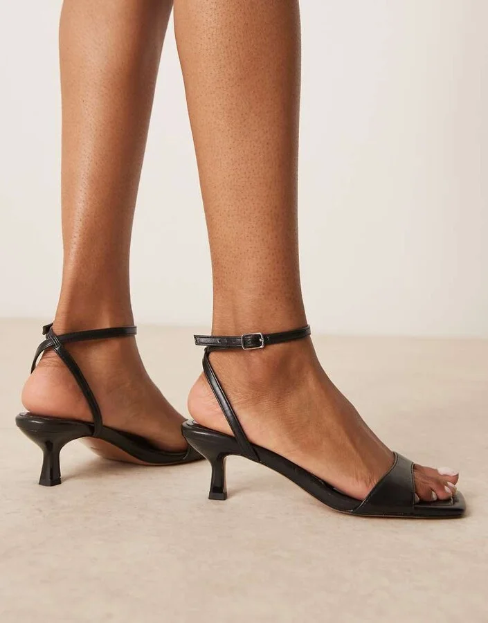 ASOS DESIGN Heart Throb barely there kitten heel sandals in black