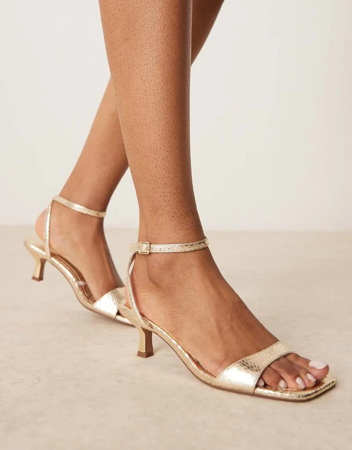 ASOS DESIGN Heart Throb barely there kitten heel sandals in gold