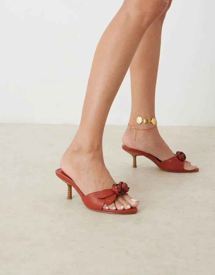 ASOS DESIGN Heartly rose heeled mules in rust - Image 4