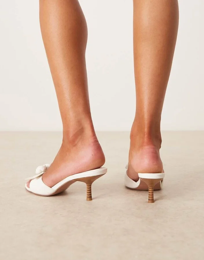 ASOS DESIGN Heartly rose heeled mules in white - Image 4