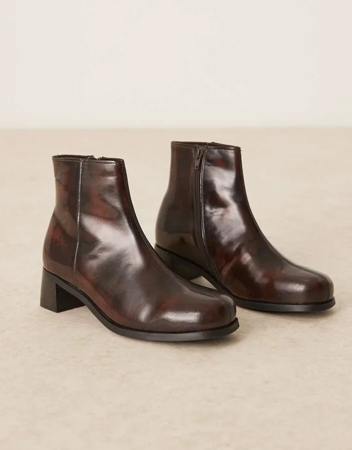 ASOS DESIGN heeled boots in brown burnished leather - Image 2