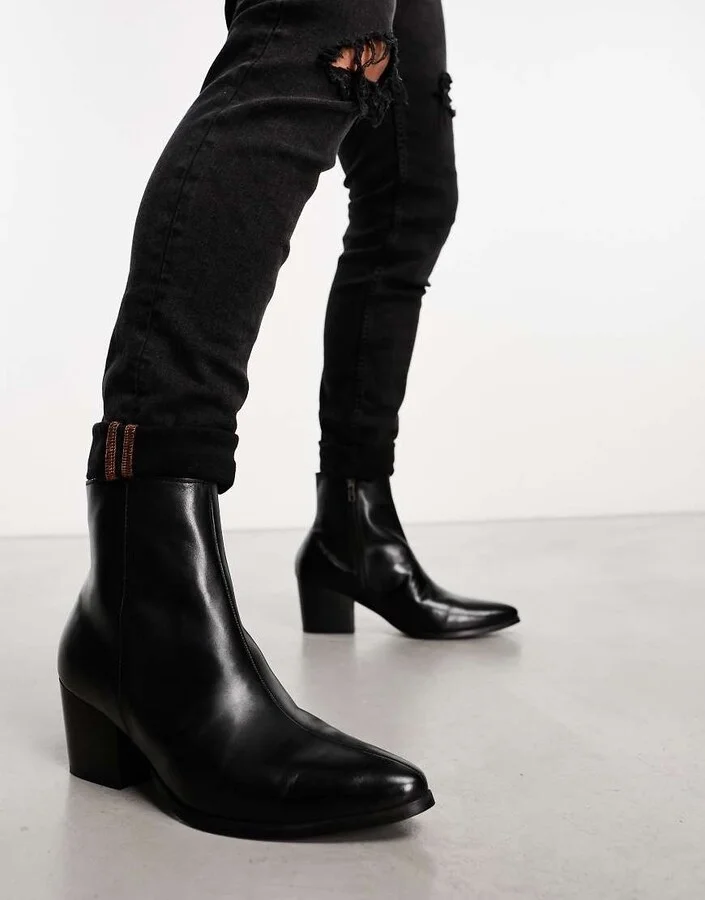 ASOS DESIGN heeled chelsea boots with pointed toe in black leather - Image 2