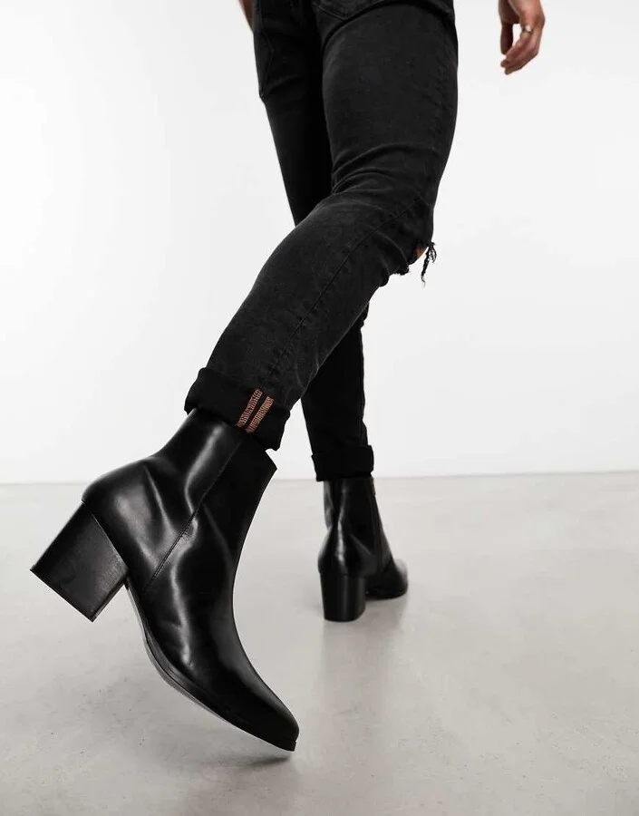 ASOS DESIGN heeled chelsea boots with pointed toe in black leather - Image 4