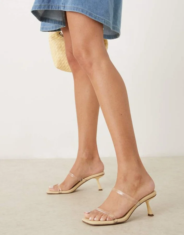 ASOS DESIGN Hercules minimal mid heel mules in white and clear - Image 3