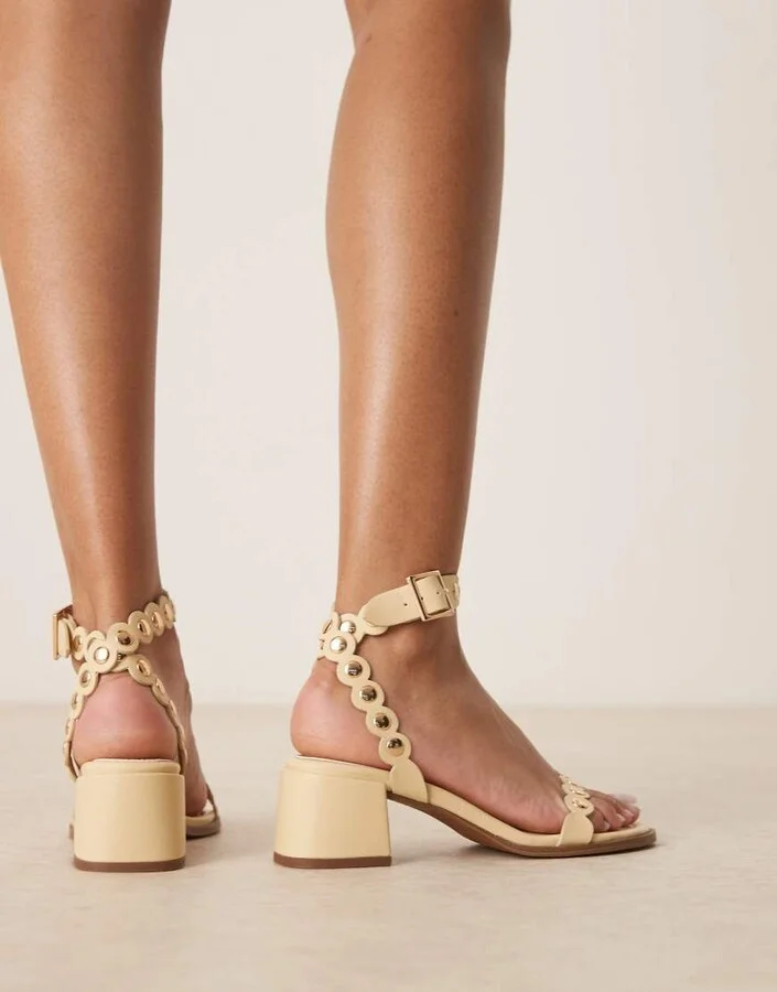 ASOS DESIGN Hermione studded mid heeled sandals in buttermilk - Image 2