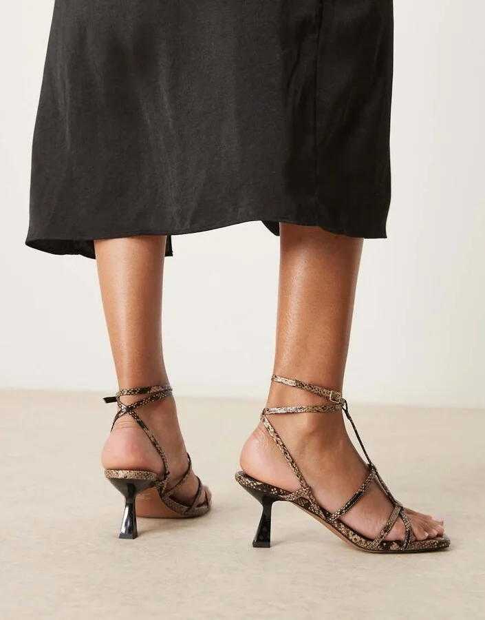 ASOS DESIGN Highlight caged mid heeled sandals in snake - Image 4