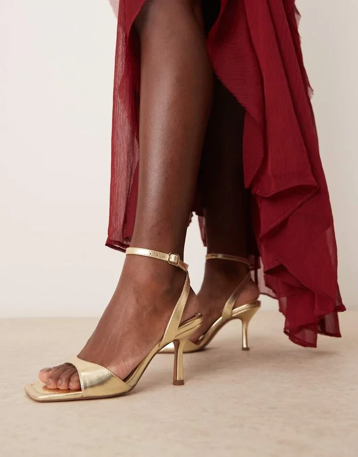 ASOS DESIGN Hollow barely there heeled sandals in gold