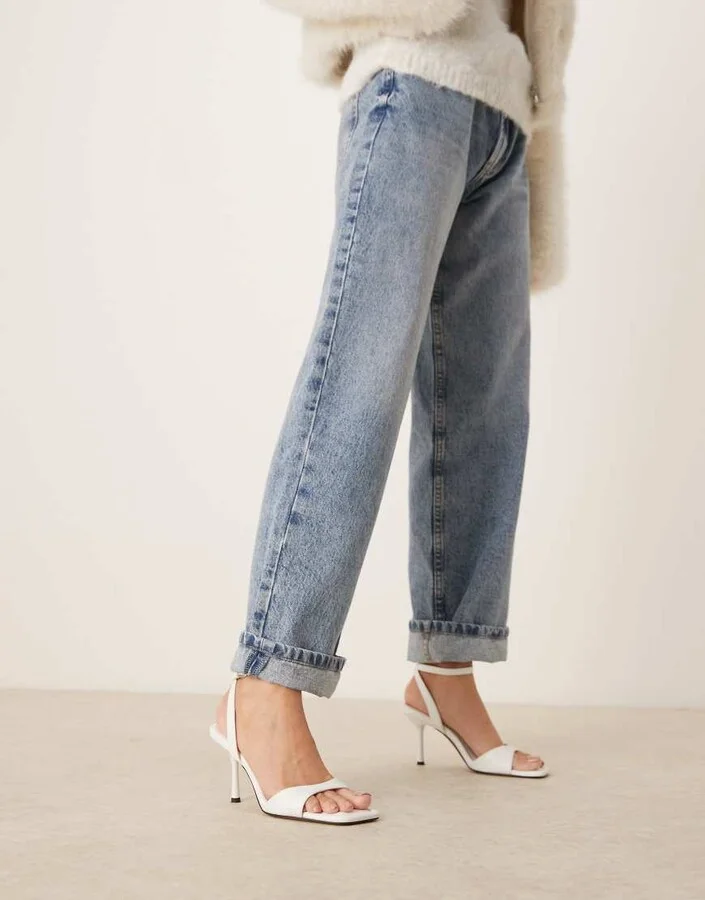 ASOS DESIGN Hollow barely there heeled sandals in white - Image 2