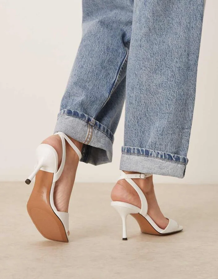 ASOS DESIGN Hollow barely there heeled sandals in white - Image 3