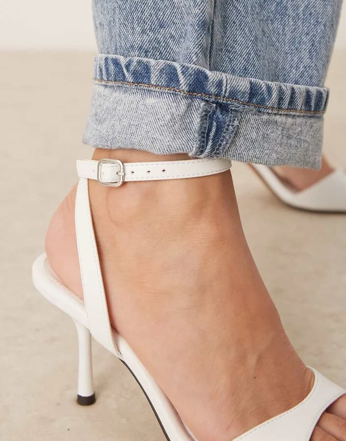 ASOS DESIGN Hollow barely there heeled sandals in white - Image 4