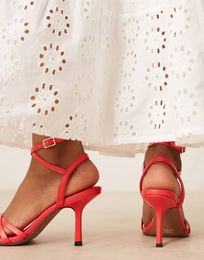ASOS DESIGN Honey mid heeled sandal in red - Image 3