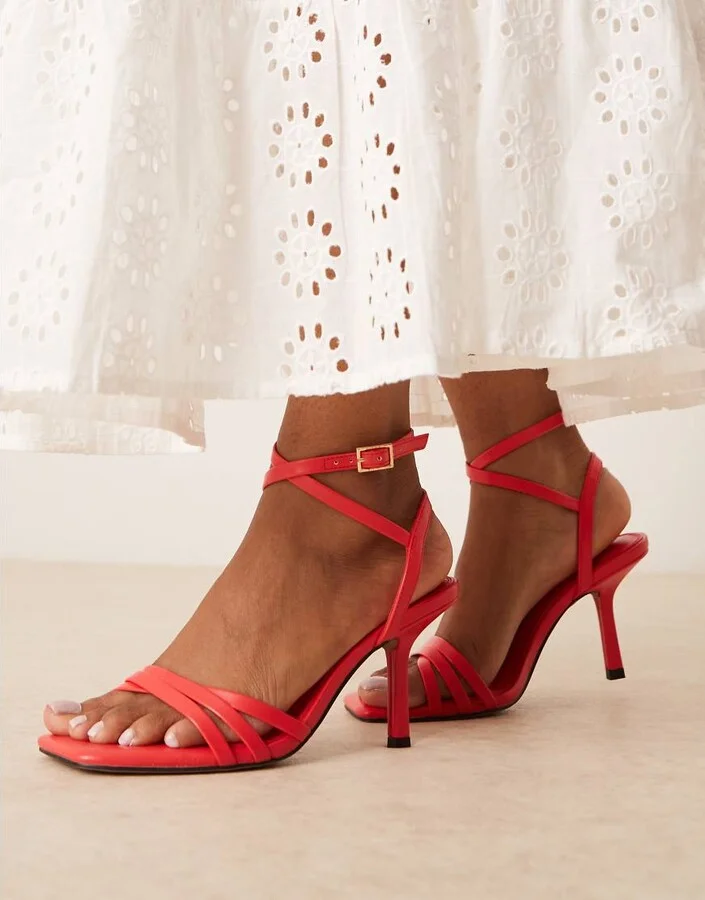 ASOS DESIGN Honey mid heeled sandal in red