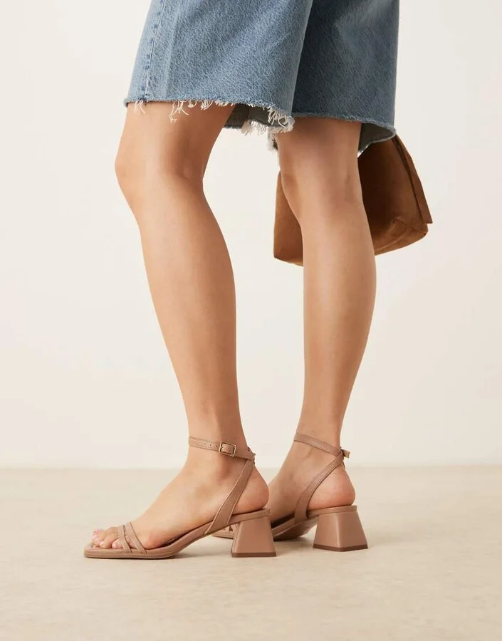 ASOS DESIGN Honeydew mid block heeled sandals in beige - Image 4
