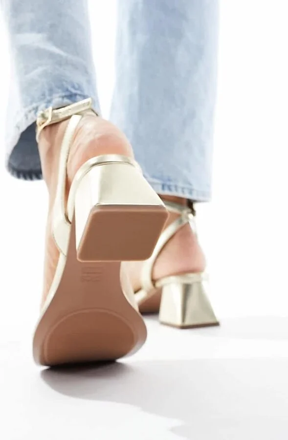 ASOS DESIGN Honeydew mid block heeled sandals in gold - Image 2