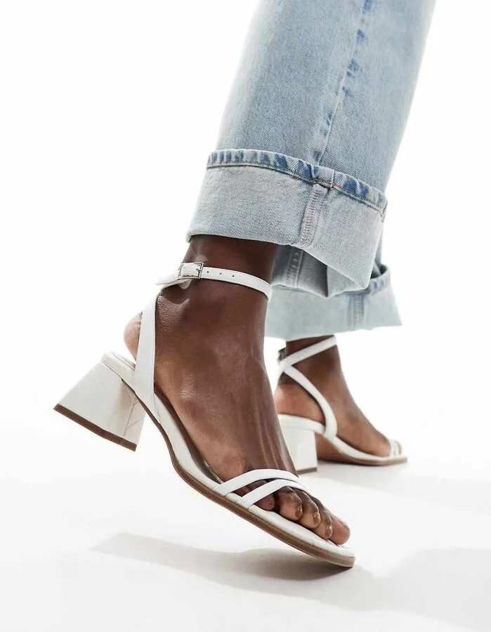 ASOS DESIGN Honeydew mid block heeled sandals in white - Image 3