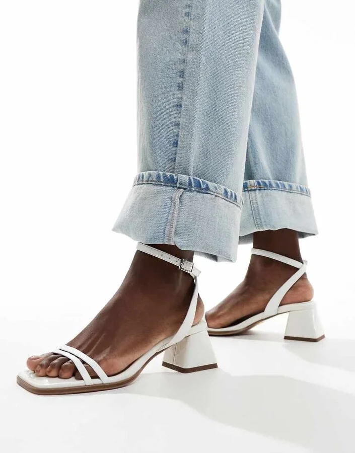 ASOS DESIGN Honeydew mid block heeled sandals in white - Image 4