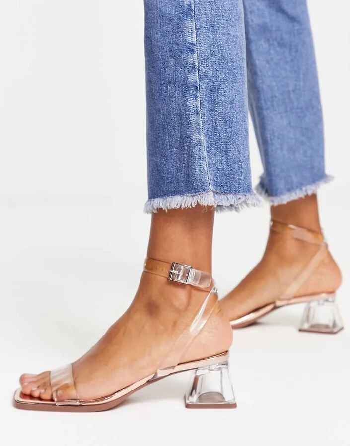 ASOS DESIGN Hopeful block heeled sandals in clear and rose gold - Image 4