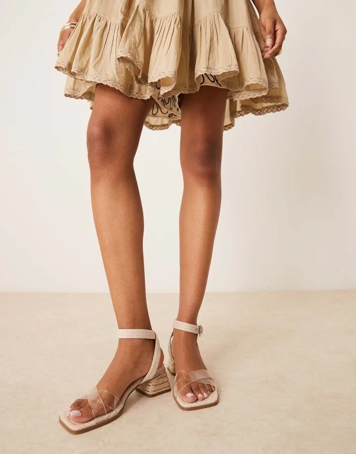 ASOS DESIGN Hopefully block heel mid sandals in clear and natural - Image 4