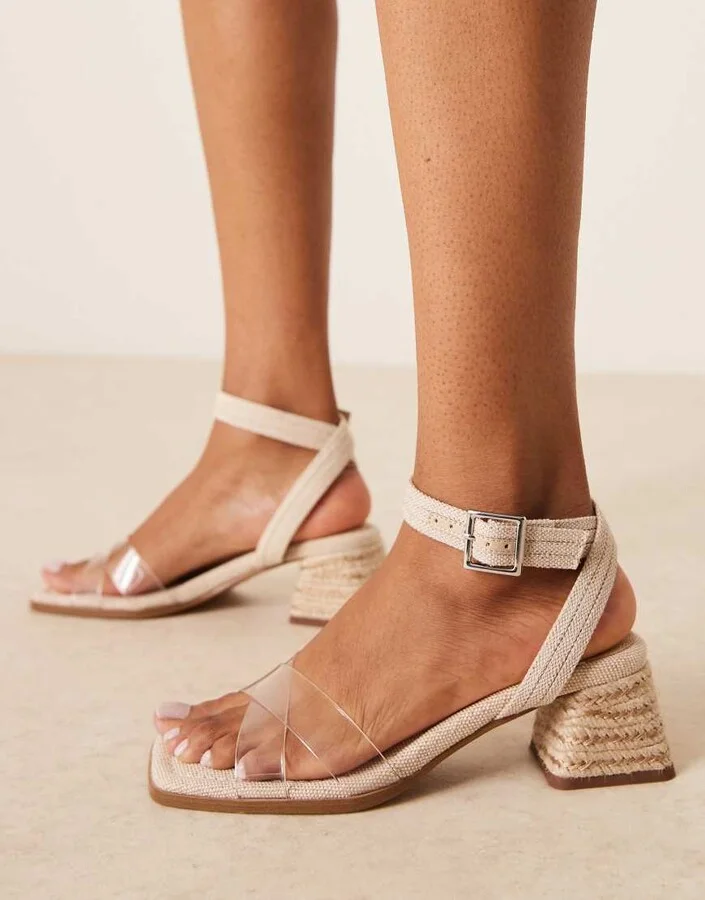ASOS DESIGN Hopefully block heel mid sandals in clear and natural