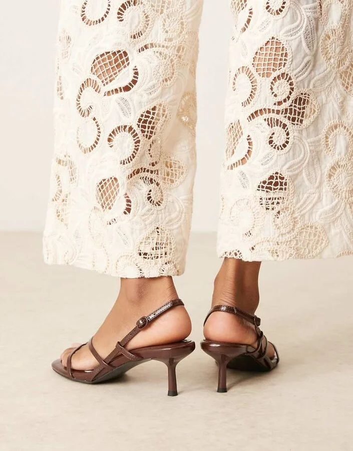 ASOS DESIGN Hopscotch minimal kitten heel slingback sandals in chocolate - Image 4