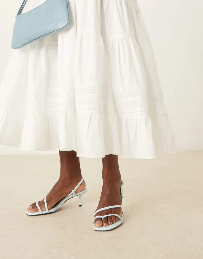 ASOS DESIGN Hopscotch minimal kitten heel slingback sandals in light blue - Image 2