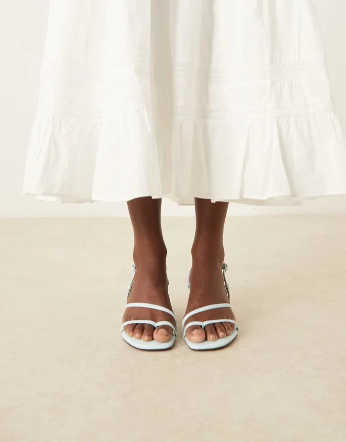 ASOS DESIGN Hopscotch minimal kitten heel slingback sandals in light blue - Image 4