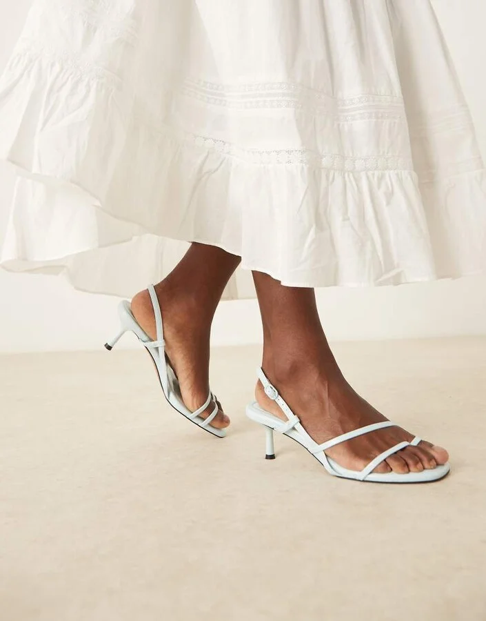 ASOS DESIGN Hopscotch minimal kitten heel slingback sandals in light blue