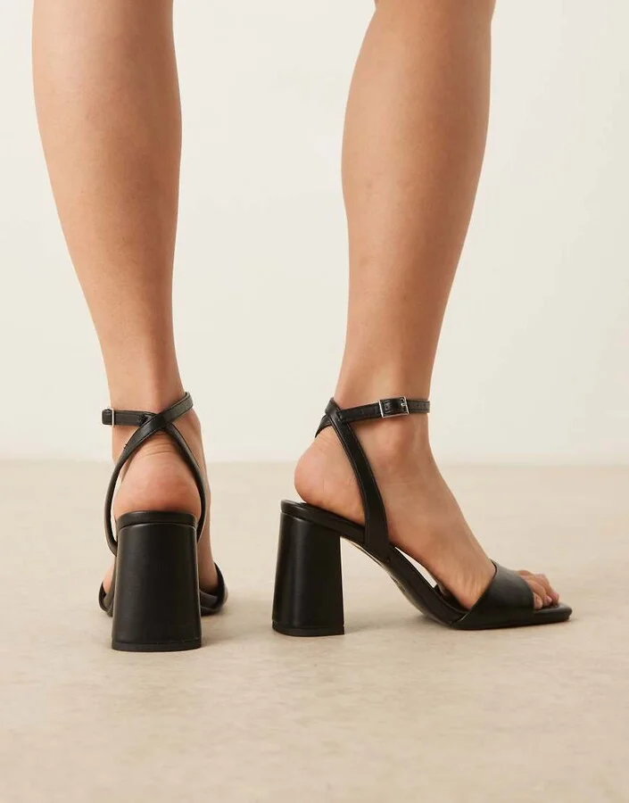ASOS DESIGN Hotel barely there block heeled sandals in black PU - Image 3