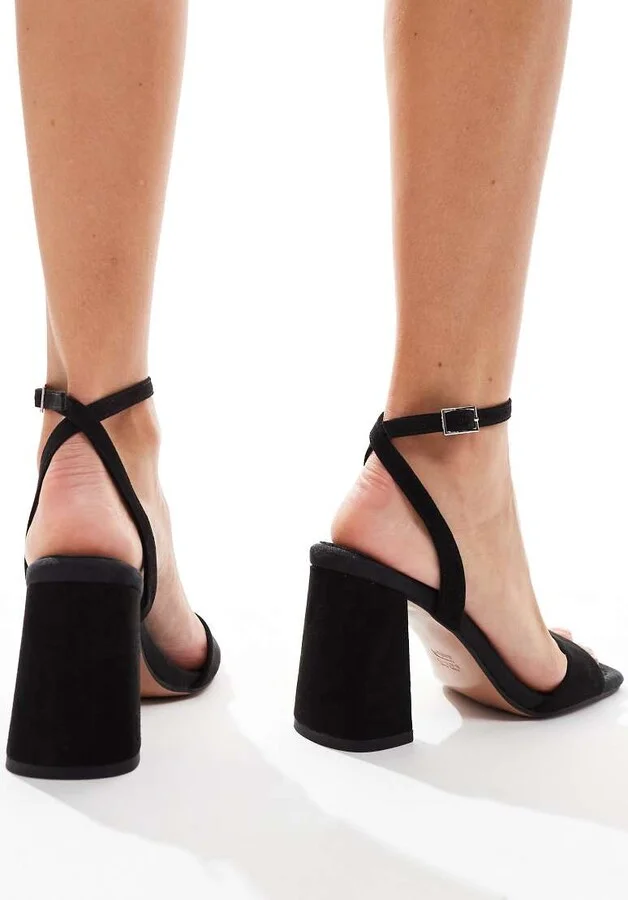 ASOS DESIGN Hotel barely there block heeled sandals in black suedette - Image 3