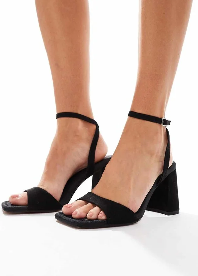 ASOS DESIGN Hotel barely there block heeled sandals in black suedette