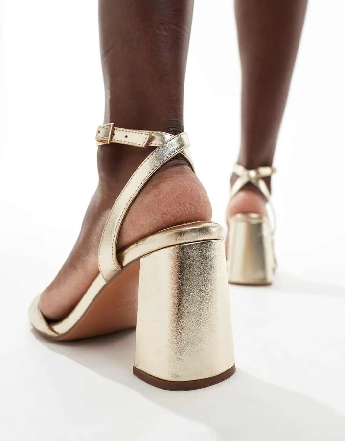 ASOS DESIGN Hotel barely there block heeled sandals in gold - Image 2