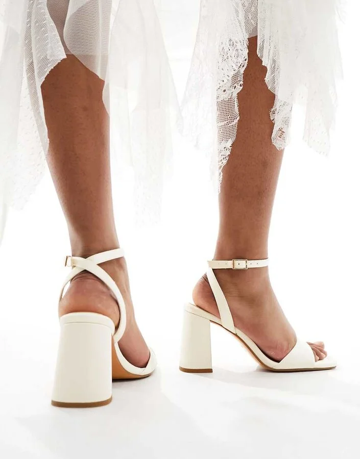 ASOS DESIGN Hotel barely there block heeled sandals in ivory satin - Image 3