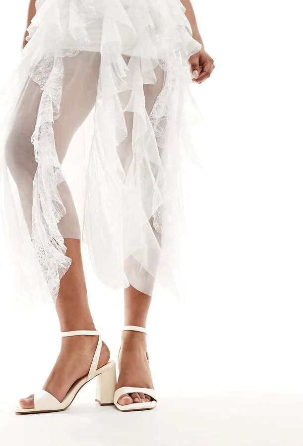 ASOS DESIGN Hotel barely there block heeled sandals in ivory satin - Image 4