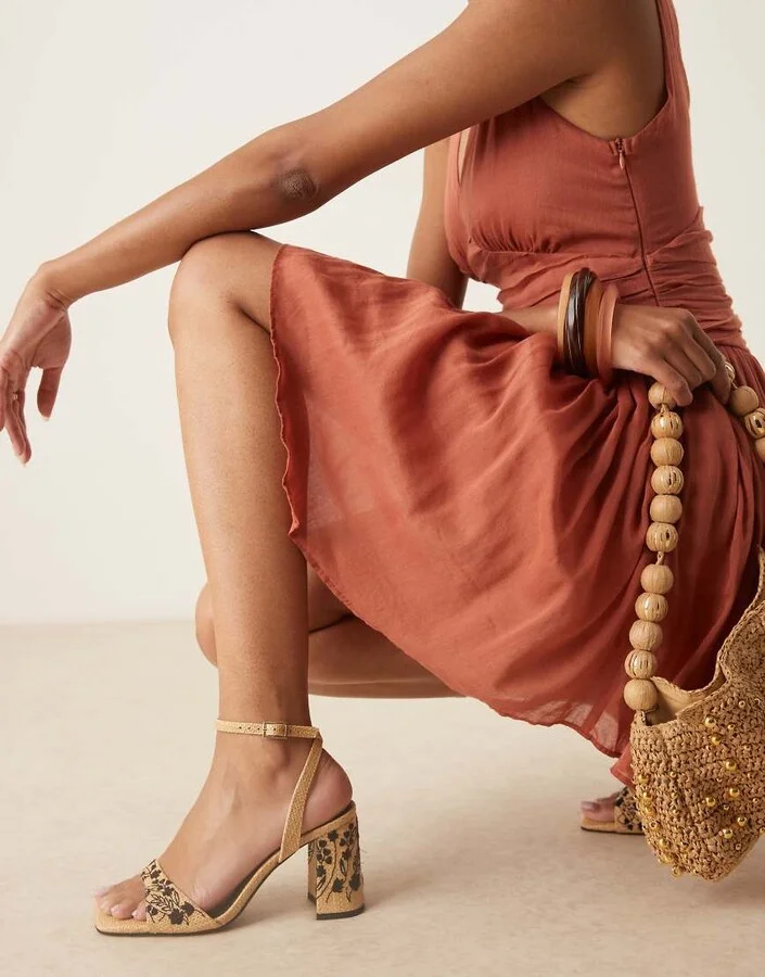 ASOS DESIGN Hotel embroidered barely there block heel sandals in stone - Image 2