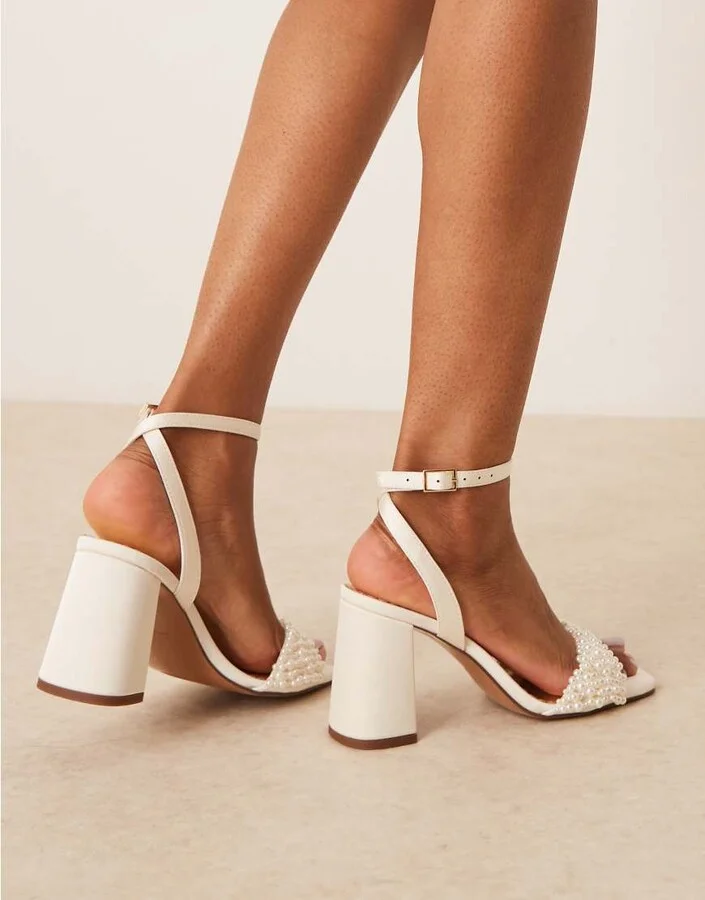 ASOS DESIGN Hotel pearl detail barely there block heel sandals in ivory - Image 3