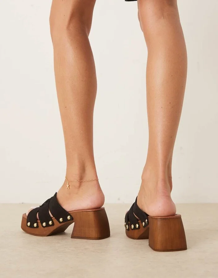 ASOS DESIGN Hudson premium suede mid heeled clog mules in black - Image 3