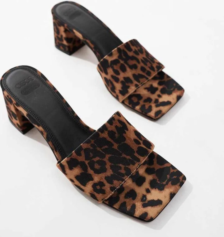 ASOS DESIGN Hundred mid block heeled mules in leopard - Image 2