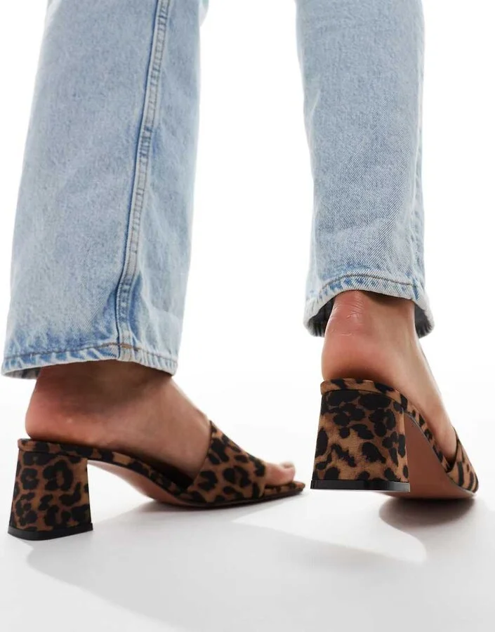 ASOS DESIGN Hundred mid block heeled mules in leopard - Image 3