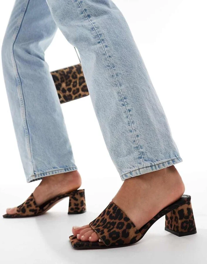 ASOS DESIGN Hundred mid block heeled mules in leopard - Image 4