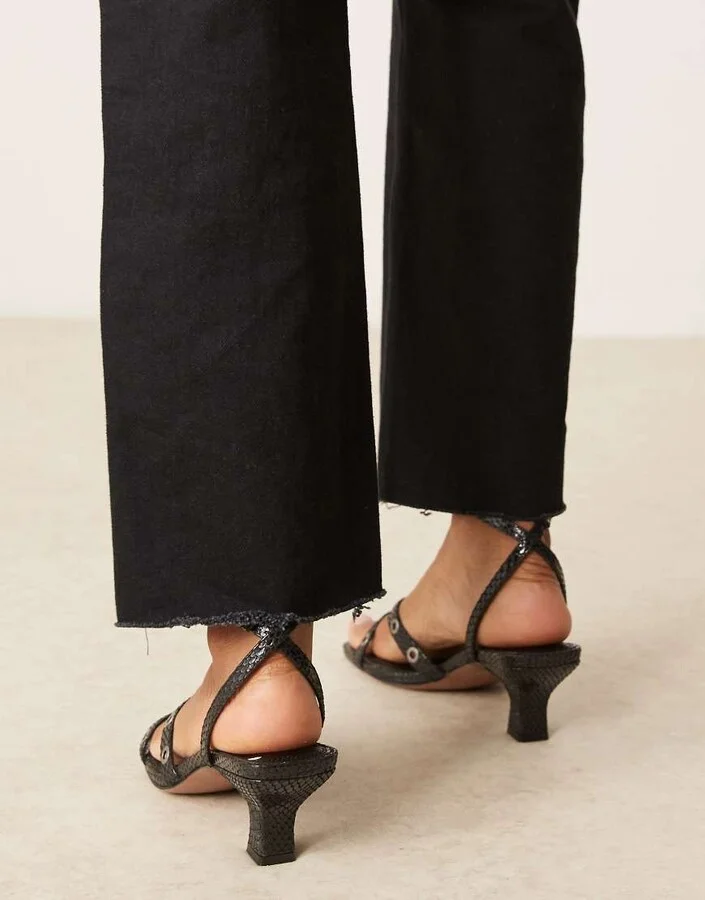 ASOS DESIGN Hyatt eyelet detail mid heeled mules in black snake - Image 2