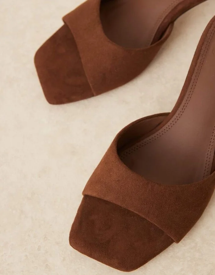 ASOS DESIGN Hyped kitten heeled mules in chocolate suedette - Image 3