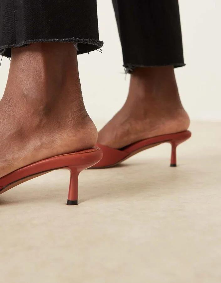 ASOS DESIGN Hyped kitten heeled mules in rust - Image 4