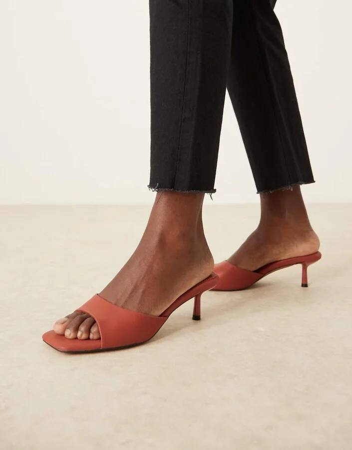 ASOS DESIGN Hyped kitten heeled mules in rust