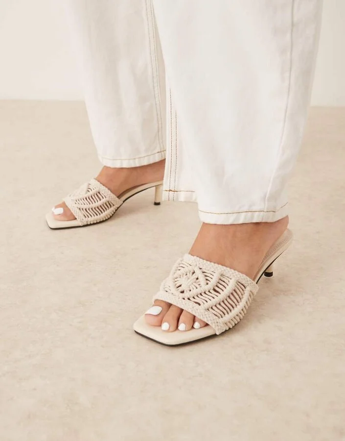 ASOS DESIGN Hyped woven kitten heel mules in off white - Image 2